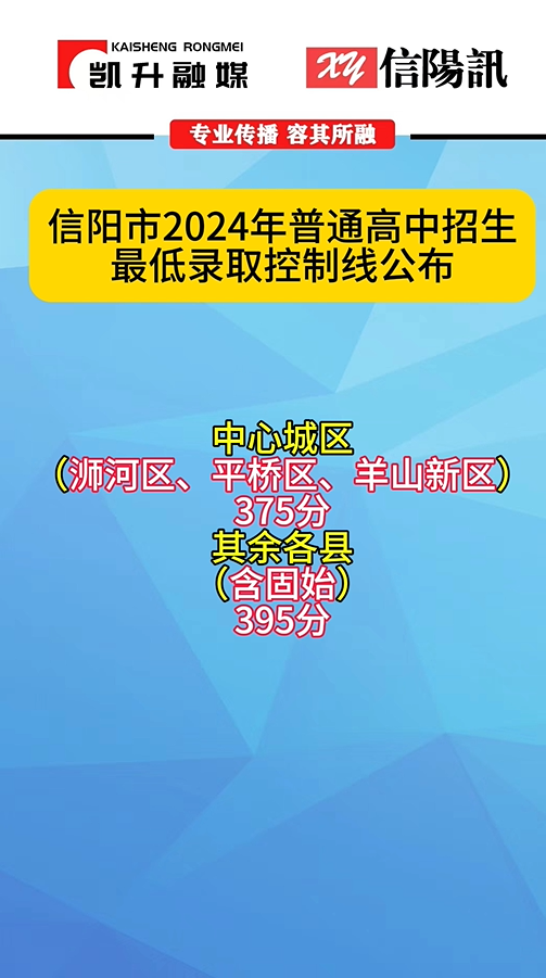 信阳市2024年普通高中招生最低录取控制线公布