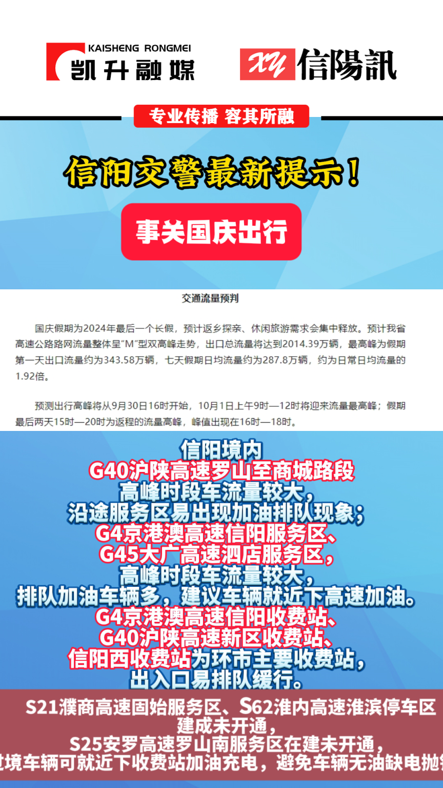最新提示！事关国庆出行 #信阳 #高速公路