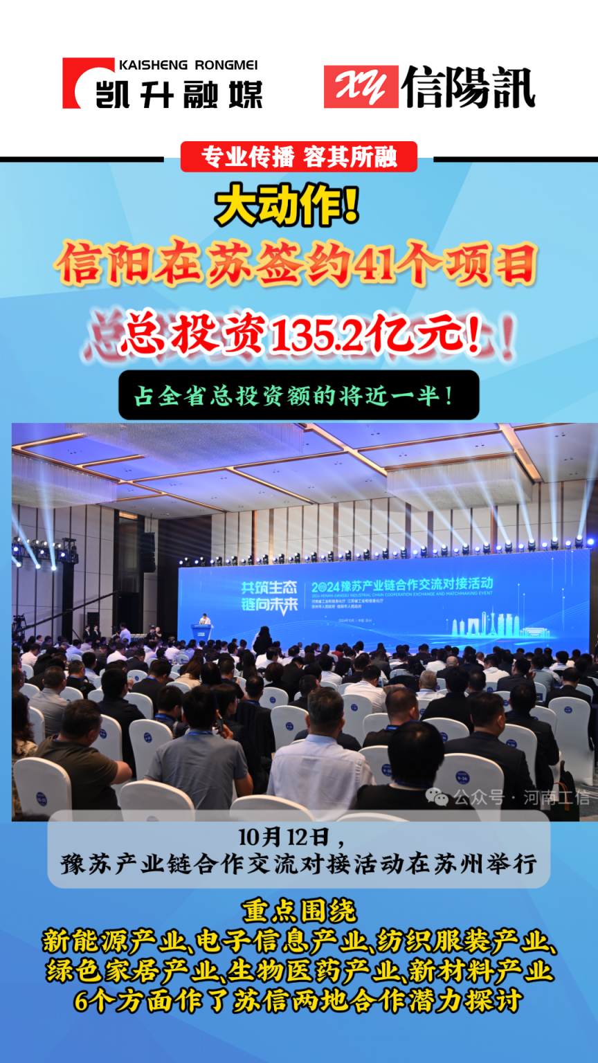 2024豫苏产业链合作交流对接活动在苏州举行 签约总金额285亿元#信阳 #苏信合作